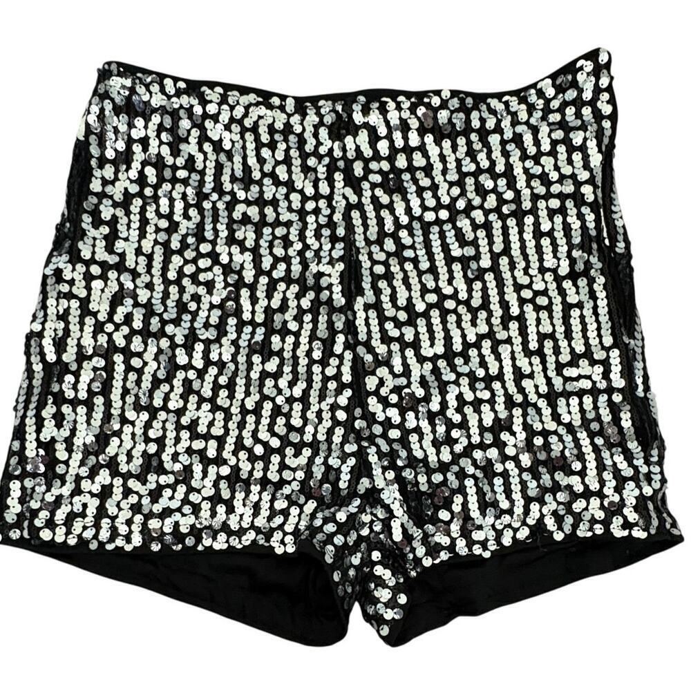 Sequin Black Silver Party Shorts Large Holiday Maximalist Dopamime - Picture 7 of 7